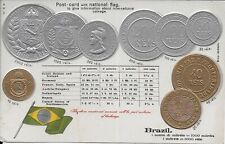 Brazil Embossed Vintage Coin and Flag Postcard not postally used picture