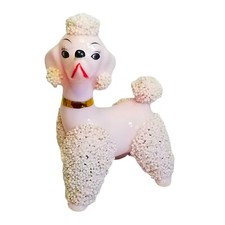 Vintage Snooty Porcelain Pink Spaghetti Poodle Dog Gold Collar EUC picture