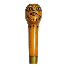 Antique Primitive Folk Art Carved Wood Handle Chisel Tool - Figural Face picture