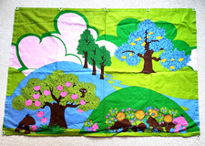 Vintage 70s Finlandia CLOTH Fabric Panel Psychedelic Flower Power Mushrooms Owl picture
