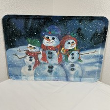 Holiday Snowman Family Melamine 12 x 17 in Platter Tray Monza R2S Made in Italy picture