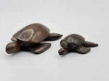 Unique wooden carved sea turtle tortoise set of 2 picture