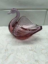 Vtg Fenton Dusty Rose Pink Glass Swan Dish - Trinket Dish Cranberry Swan picture
