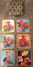 Vintage Win-El-Ware Set of 6 Roses Coasters Pristine w/ Original Case Pristine picture