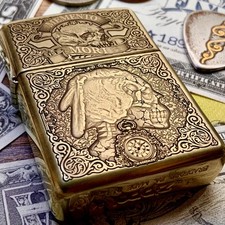 Zippo “Memento Mori” Indian head skull Themed Brass Armor Cigarette lighter picture