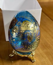 Turquoise Millefiori Murano Vetro Artistic Egg Paperweight 2.5