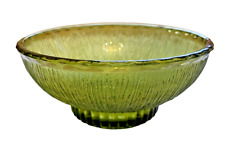 Vintage FTD 1975 Avocado Green Glass Bowl 7 inch Tree Bark Striped Rippled picture