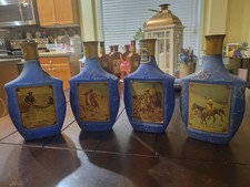 Vtg 70s JIM BEAM Beams Choice Whiskey DECANTERS Lot of 4 Blue With Gold Splatter picture