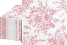100 Pk Pink Floral Napkins Vintage Flower Toile Decoupage Napkins picture