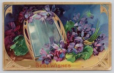 Best Wishes Postcard Violets Embossed Gold c1910 Posted Divided Back picture