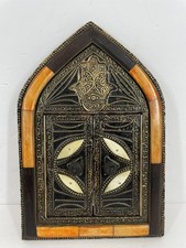 Moroccan Hamsa Hand Wood Bone & Metal Box Mirror Hangable frame doors picture