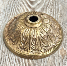 Vintage Brass Lamp Chandelier Canopy Part Made in Spain Ornate Leaf Design picture