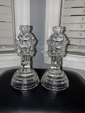 VTG Princess House Nutcracker Candlestick Holders Lead Crystal Cut Glass Set 8” picture