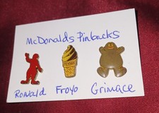 VINTAGE McDonald's 3 Employee Crew Pins Pinback 70s 80s Ronald Grimace Froyo picture