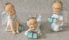 VTG Schmid Brothers Porcelain BLUE Set 3 Angel Figurines Presents Antique picture