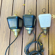 Very Cool Antique 3 Hanging Pendant Outdoor Lights Black + Milk Glass Plug In picture