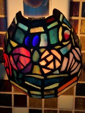 Vintage 2006 Tiffany Style Stained Glass Rose Nightlight Plug In Heavy Art Glass picture