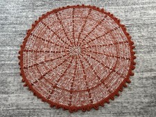 VTG Hand Crochet Doily Round Terracotta Orange White Lace Table Mat Boho  picture