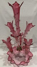 Epergne Victorian Steven’s & Williams Cranberry 7 Flutes picture