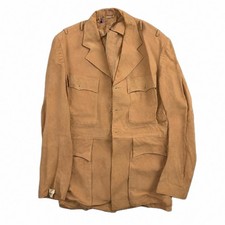 40s Jacket 1940s Military Uniform Tan Wool Tailored Button Front Long Coat VTG picture