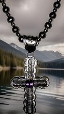 Amethyst Stamped Cross Pendant Sterling THE METROPOLITAN MUSEUM Ball Beads 40gms picture