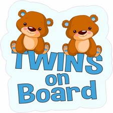 StickerTalk Boy Twins on Board Sticker, 5 inches x 5 inches picture