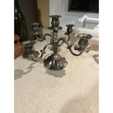 Vintage Ornate Silver Plated 5-Light Candelabras – MATCHING PAIR – 4 Scroll Arm picture