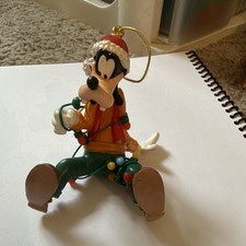 Vintage Disney Goofy Christmas Ornament Tangled in Lights Santa Hat picture