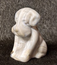 Boyd Slag Glass Dog Glass Figurine Satin Matte Finish White Gray Swirl Poochie picture