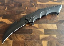 10 Inch XL Folding Knife Black Hawkbill 4 Inch Blade Serrated Black Assisted picture