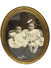 Large Victorian Oval Gold Gilded Picture Frame Studio Photo Two Young Girls 23