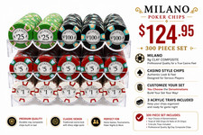 300pc Milano Clay Poker Chip Set With Trays & Dealer Button-Casino Quality picture