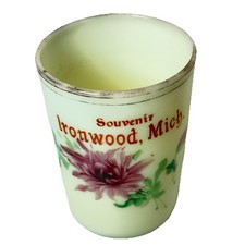 IRONWOOD , MICHIGAN MI Uranium Antique Custard Glass Souvenir Trinket CUP picture
