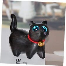Wooden Black Cat Figurine Carved Lucky Kitten Statues Iovely Small Animal Ebony picture