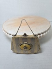 RARE VTG Marathon Art Deco Guilloche Two Tone Purse Powder/Rouge Inside Intact picture