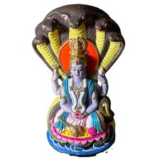Spiritually Great Lord Vishnu Altar Statue Vintage Handmade Ganges River Clay 7” picture