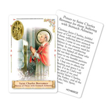 St. Charles Borromeo -Patron Saint of Stomach Ailments - Plastic stock Holy Card picture