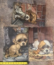 3 Vintage PITTY PUPPY Gig Big Sad Eyes Prints 1960s Retro DACNY 10x14” picture