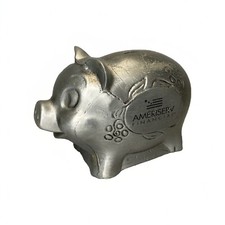 Advertising Metal Piggy Bank Ameriserv Financial Silver Pig picture