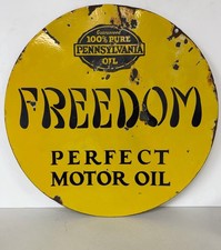 Vintage FREEDOM Perfect Motor Oil Porcelain Sign Original Rare Pennsylvania Gas picture