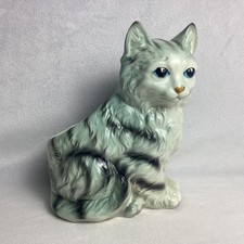 Vintage Lefton Gray & White Stripe Cat Figurine Planter Glass Eyes H4625  picture