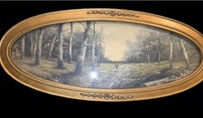 Antique Panoramic Oval Wood Frame Flat Glass Vintage Forest Landscape Print... picture