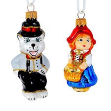 Little Red Riding Hood Ornament Set of 2 Glass Christmas Decorations Set picture