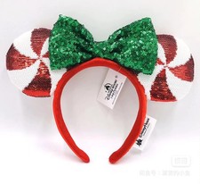 Disney Parks Candy Cane Sequin Minnie Mickey Ears Christmas Headband US POST picture