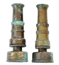 Vintage Brass Water Hose Nozzles Pair of Two Old Collectible Outdoor Tools picture