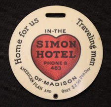 Antique Simon Hotel, Madison, Wisconsin Luggage Tag / Watch Fob picture