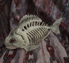 Killer Piranha Fish Skeleton Halloween Decor  Bones Prop Posable Mouth New 9 X 5 picture