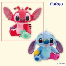 Disney Paint Stitch Plush Pair of 2 Red and Blue 40cm Japan picture