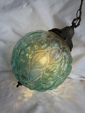 Vintage Blue Aqua Bubble Swag Glass Hanging Globe Light Lamp MCM - WORKS HTF picture