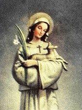 Vintage St Agnes of Rome Holy Card - Printed in Italy - Blank Back Ephemera A-46 picture